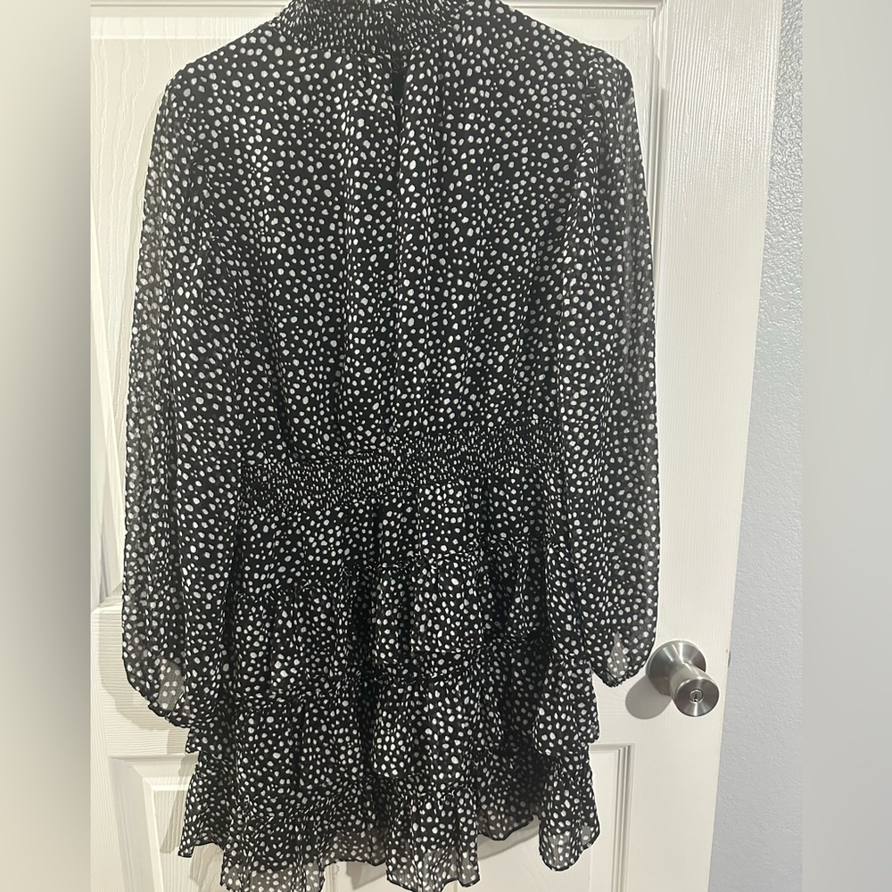Express L size Elegant Black and White Polka Dot Women's Dress